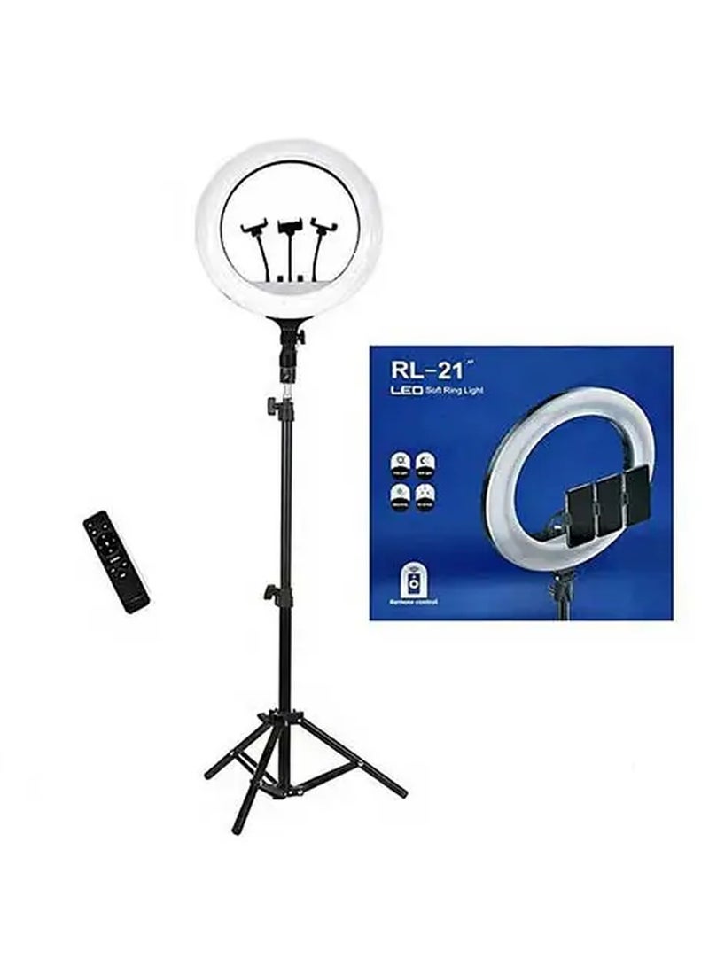 RL 21 LED Soft Ring Light with 3 Mobile Phone Holder 3 Mode Light With Ring Light Tripod Stand