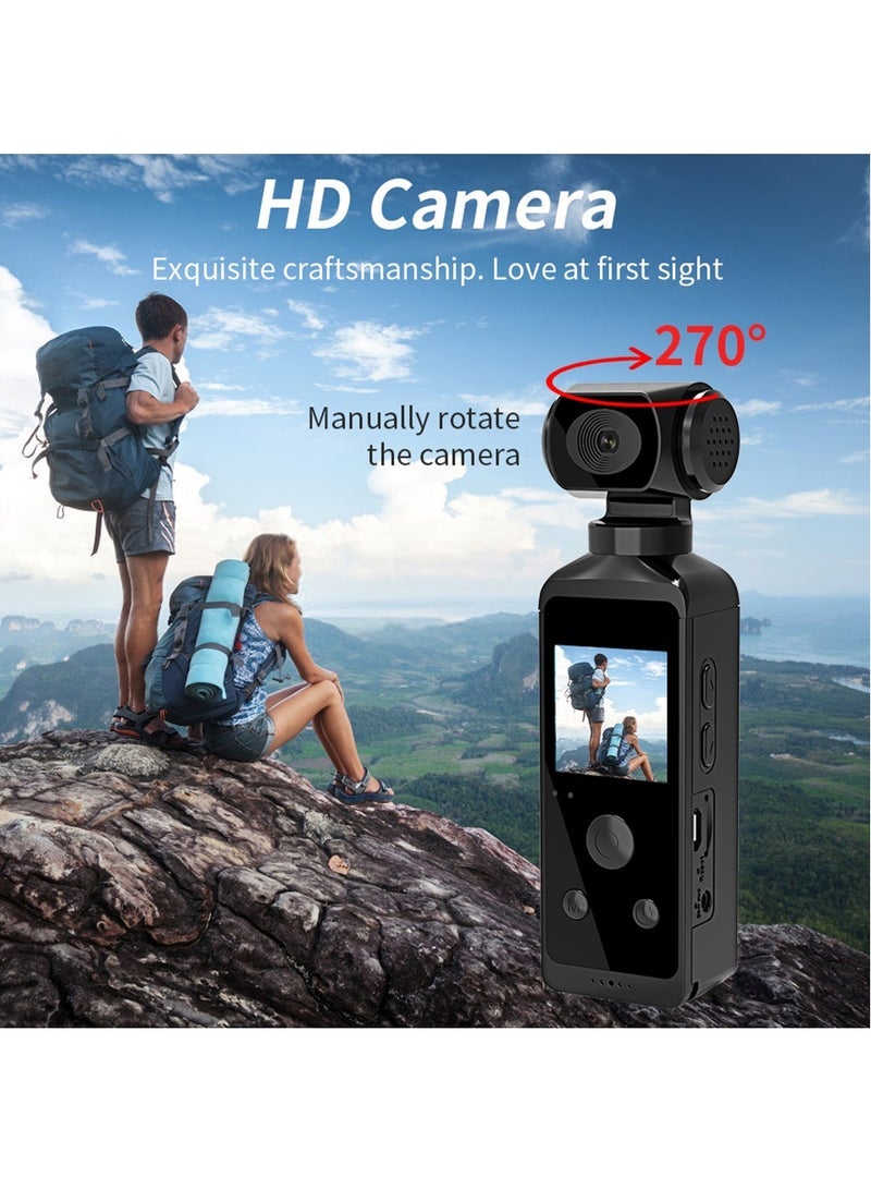 4K Ultra HD Pocket Action Camera 270° Rotatable Vlog Wifi Mini Sports Cam Waterproof Case Helmet Travel Bicycle Driver Recorder (32GB)