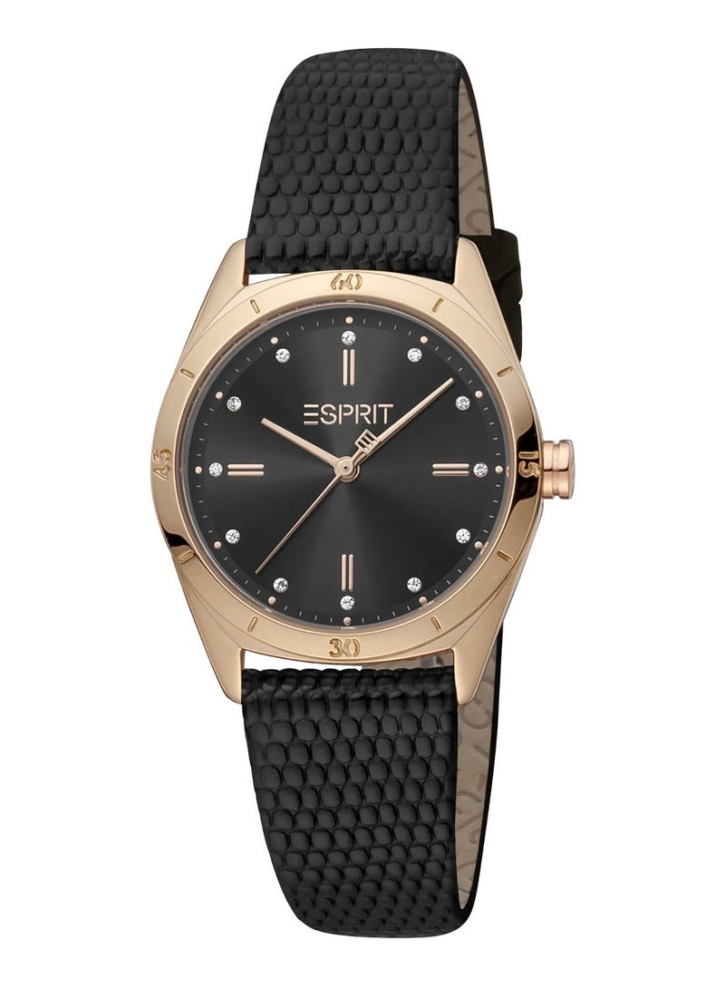 Esprit Stainless Steel Analog Women's Watch With Black Leather Band ES1L292L0035