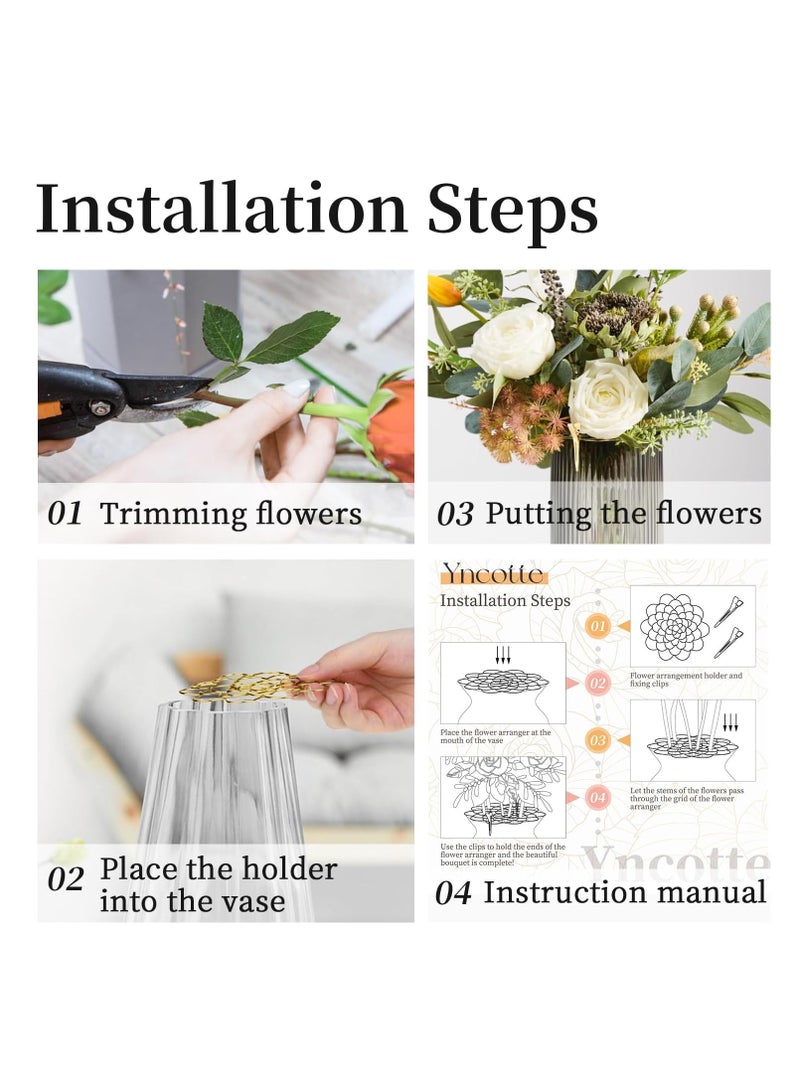 9Pcs Flower Arranger Holder, Stainless Steel Easy Arranger Flower Holders, Floral Arrangement Holder Bouquet Twister, Reusable Gold Round Metal Flower Lid Supplies for Plant Fixation