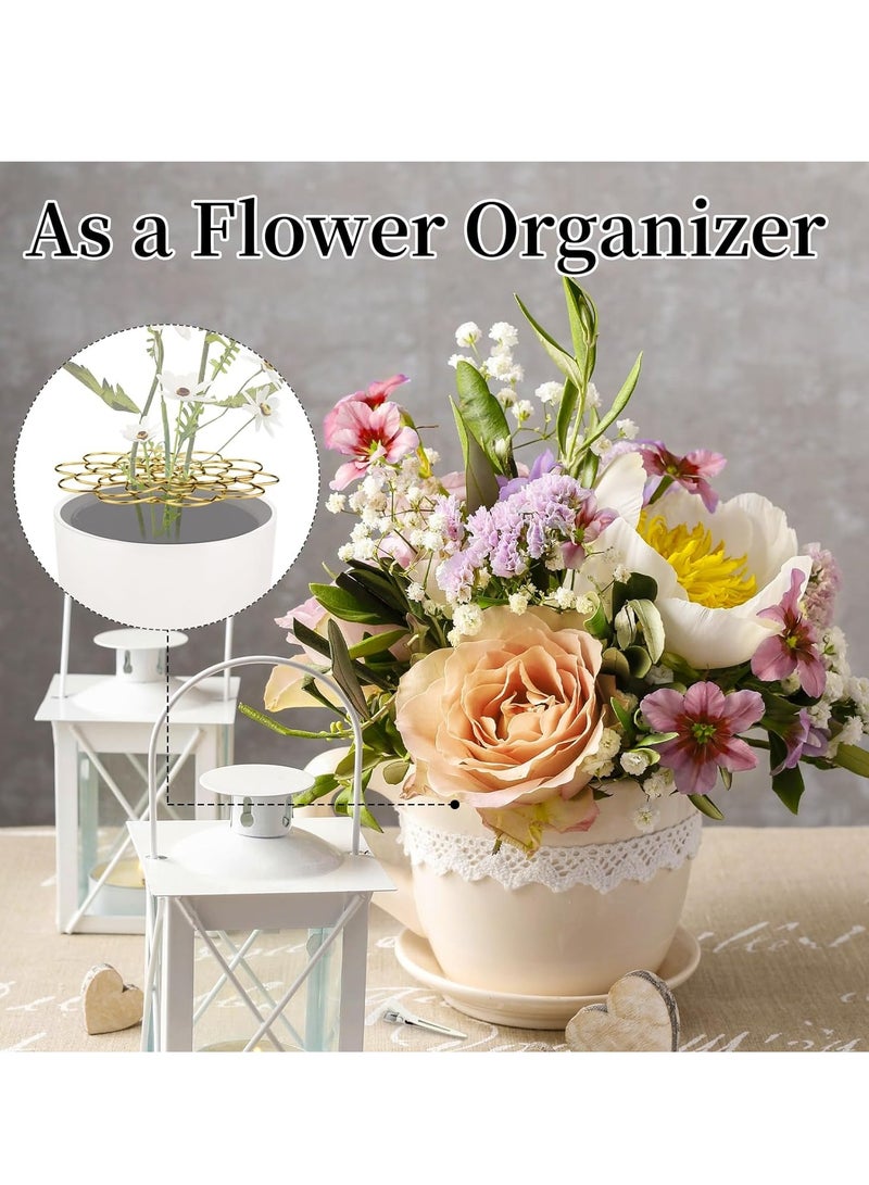 9Pcs Flower Arranger Holder, Stainless Steel Easy Arranger Flower Holders, Floral Arrangement Holder Bouquet Twister, Reusable Gold Round Metal Flower Lid Supplies for Plant Fixation