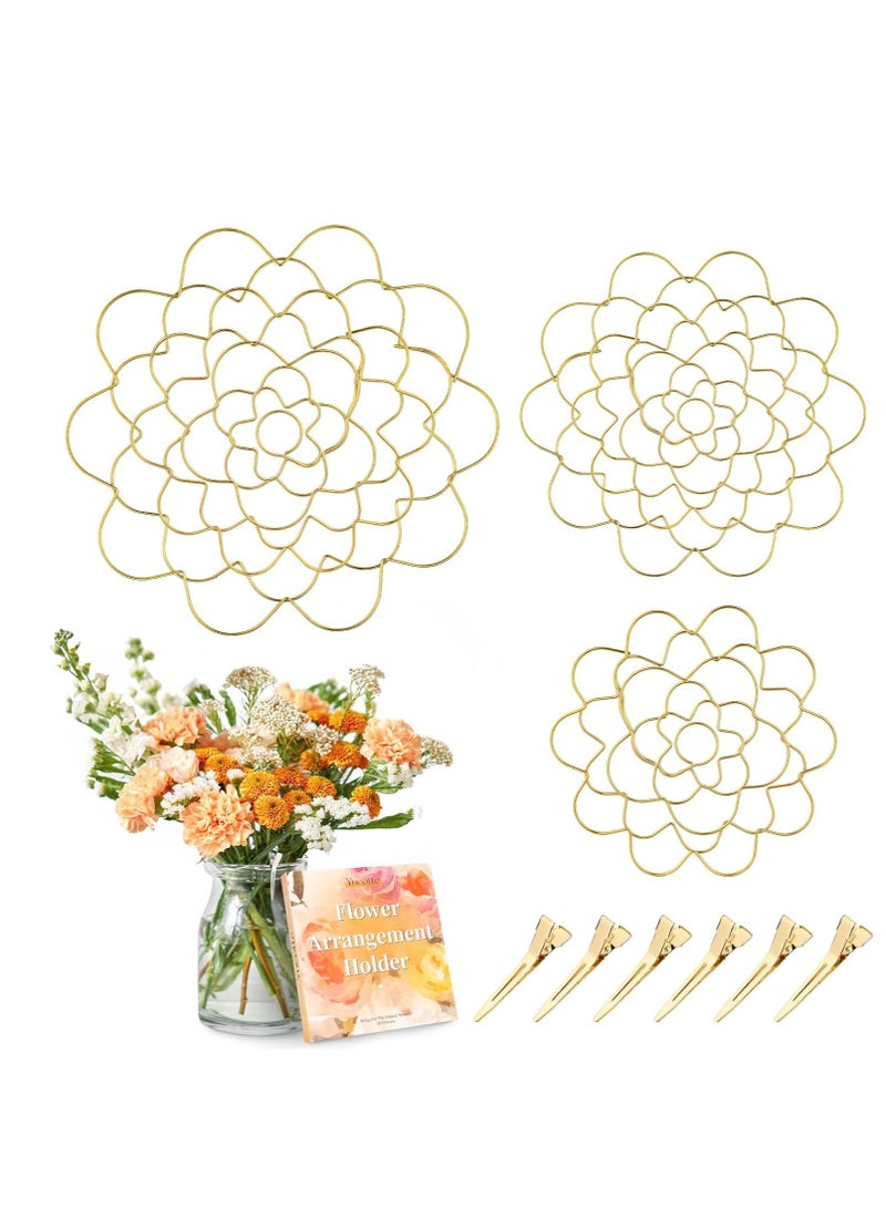 9Pcs Flower Arranger Holder, Stainless Steel Easy Arranger Flower Holders, Floral Arrangement Holder Bouquet Twister, Reusable Gold Round Metal Flower Lid Supplies for Plant Fixation