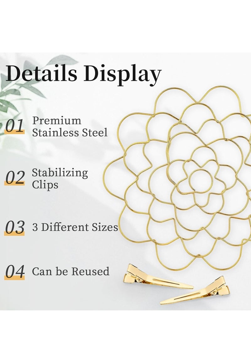 9Pcs Flower Arranger Holder, Stainless Steel Easy Arranger Flower Holders, Floral Arrangement Holder Bouquet Twister, Reusable Gold Round Metal Flower Lid Supplies for Plant Fixation