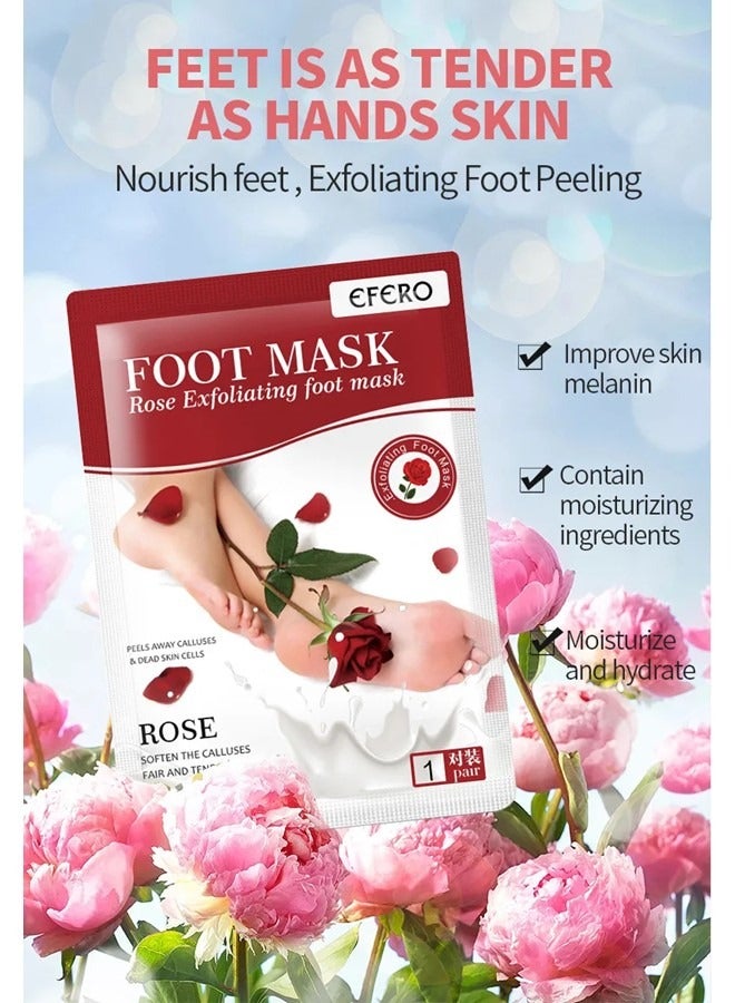 4 Pieces Foot Peeling and Exfoliating Mask, Dead Skin Removing Sock - Rose, Avocado, Orange, Peach