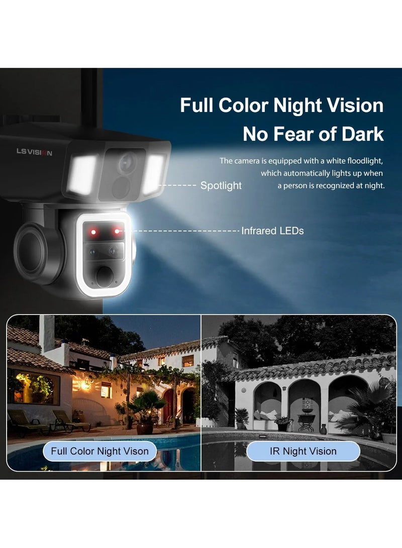 LS VISION 12MP 6K 10X Zoom Dual Screen Solar Camera Outdoor 4G/WiFi 2 In 1 Three Lens Dual PIR Detection Auto Tracking CCTV Cam