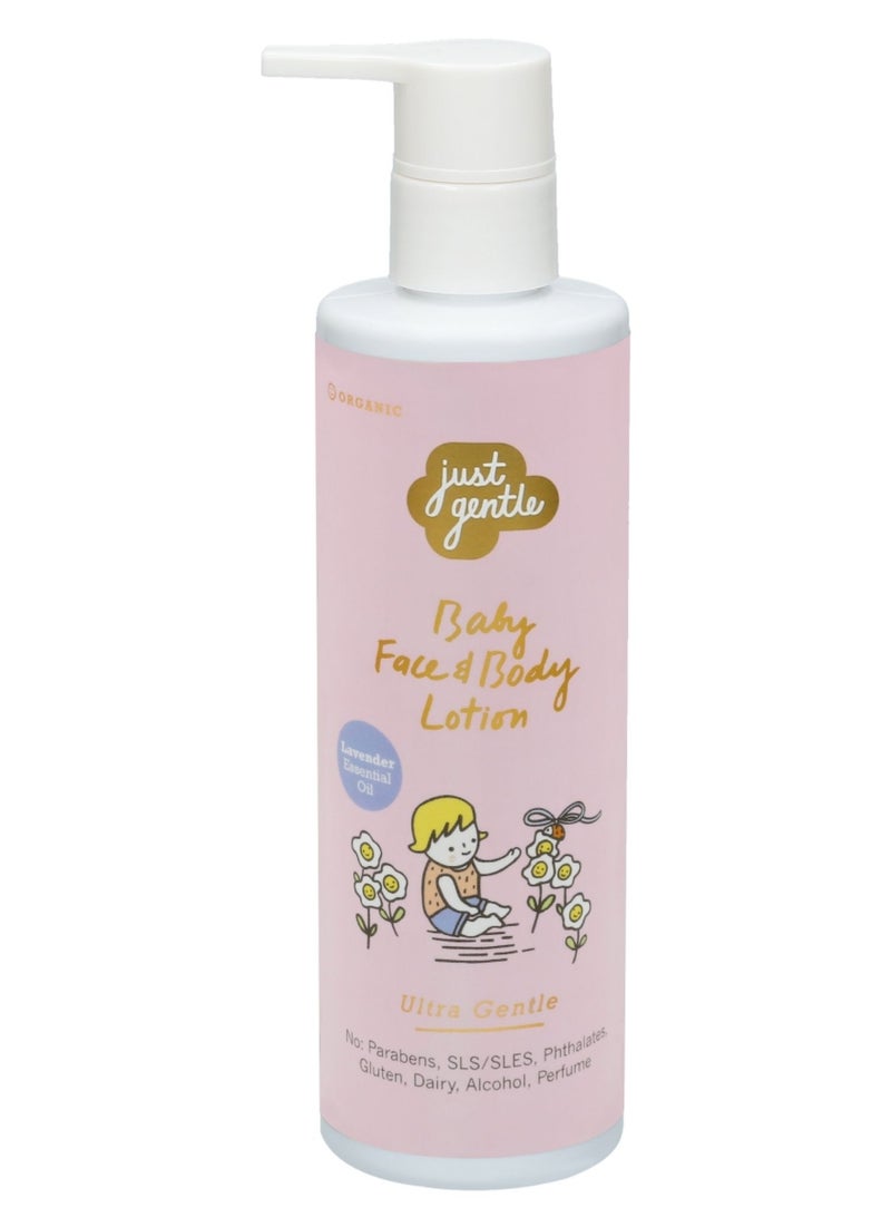 Organic Baby Face & Body Lotion - 97% Natural Ingredients, Hydrating Shea Butter & Aloe Vera, Lavender Scent, 200ml