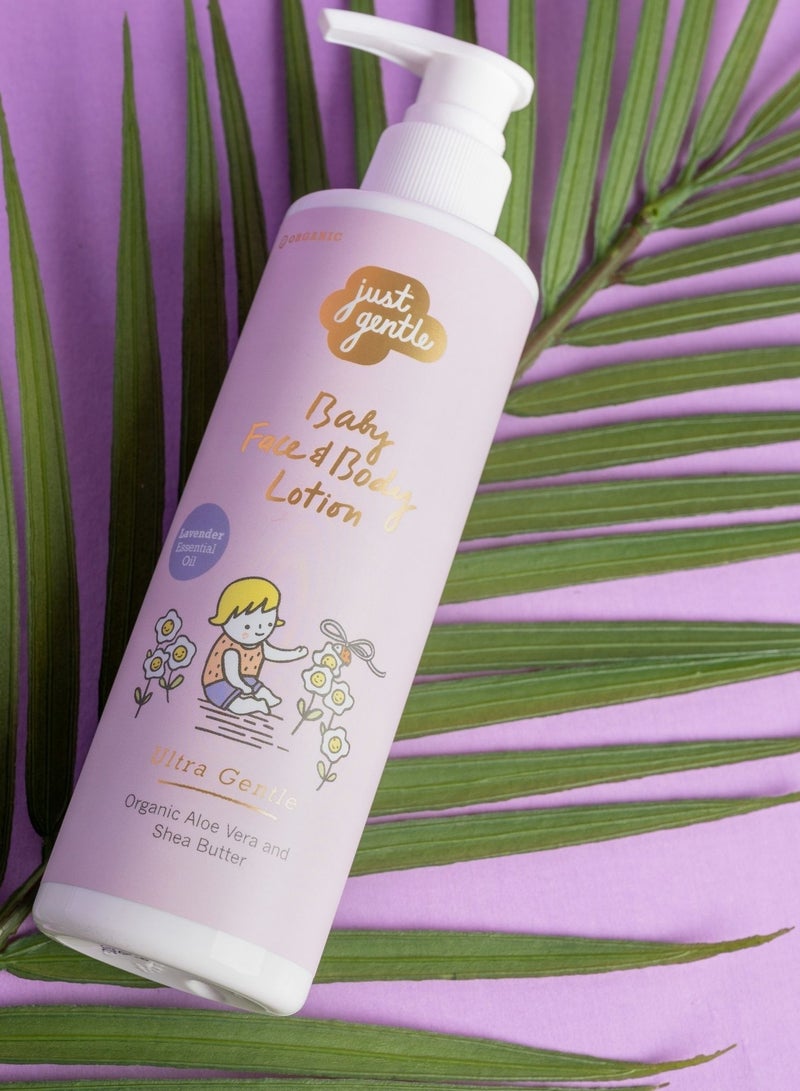 Organic Baby Face & Body Lotion - 97% Natural Ingredients, Hydrating Shea Butter & Aloe Vera, Lavender Scent, 200ml