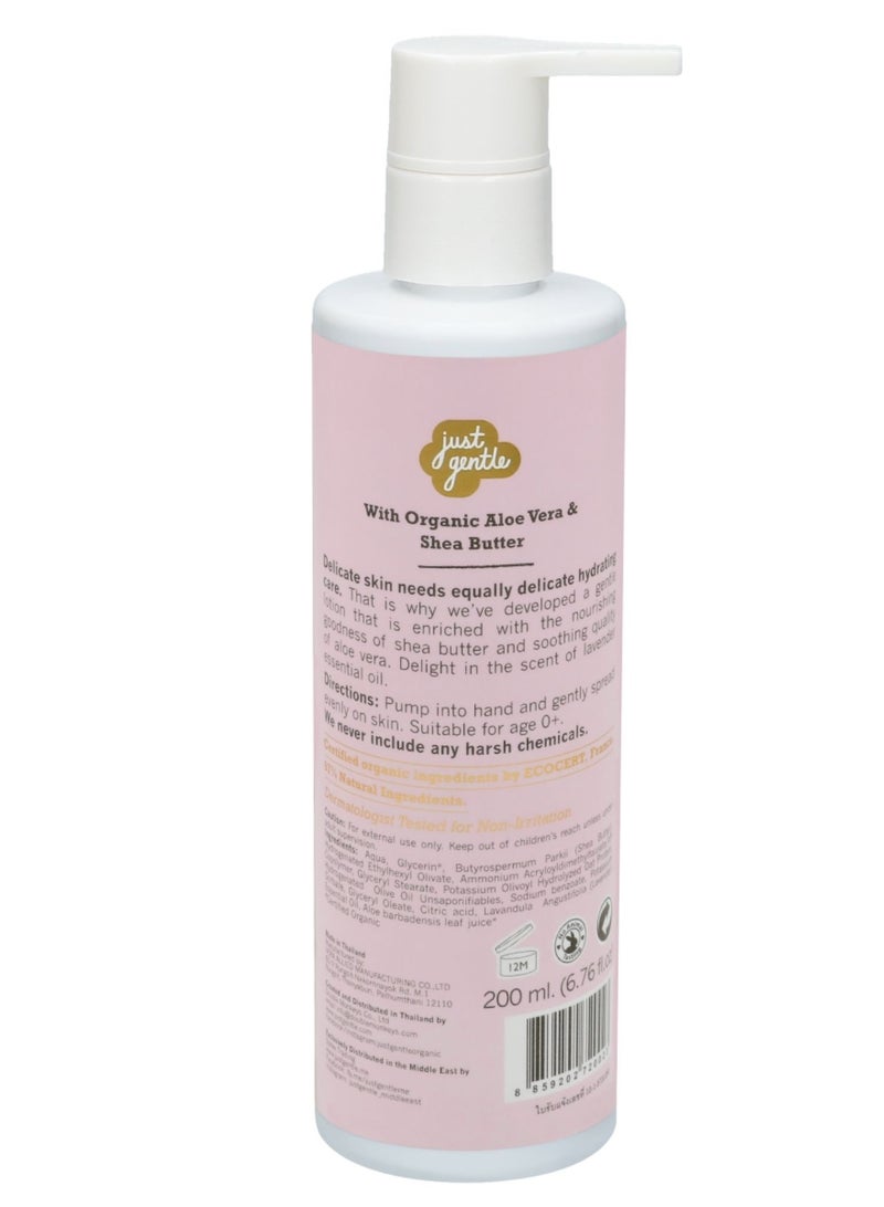 Organic Baby Face & Body Lotion - 97% Natural Ingredients, Hydrating Shea Butter & Aloe Vera, Lavender Scent, 200ml