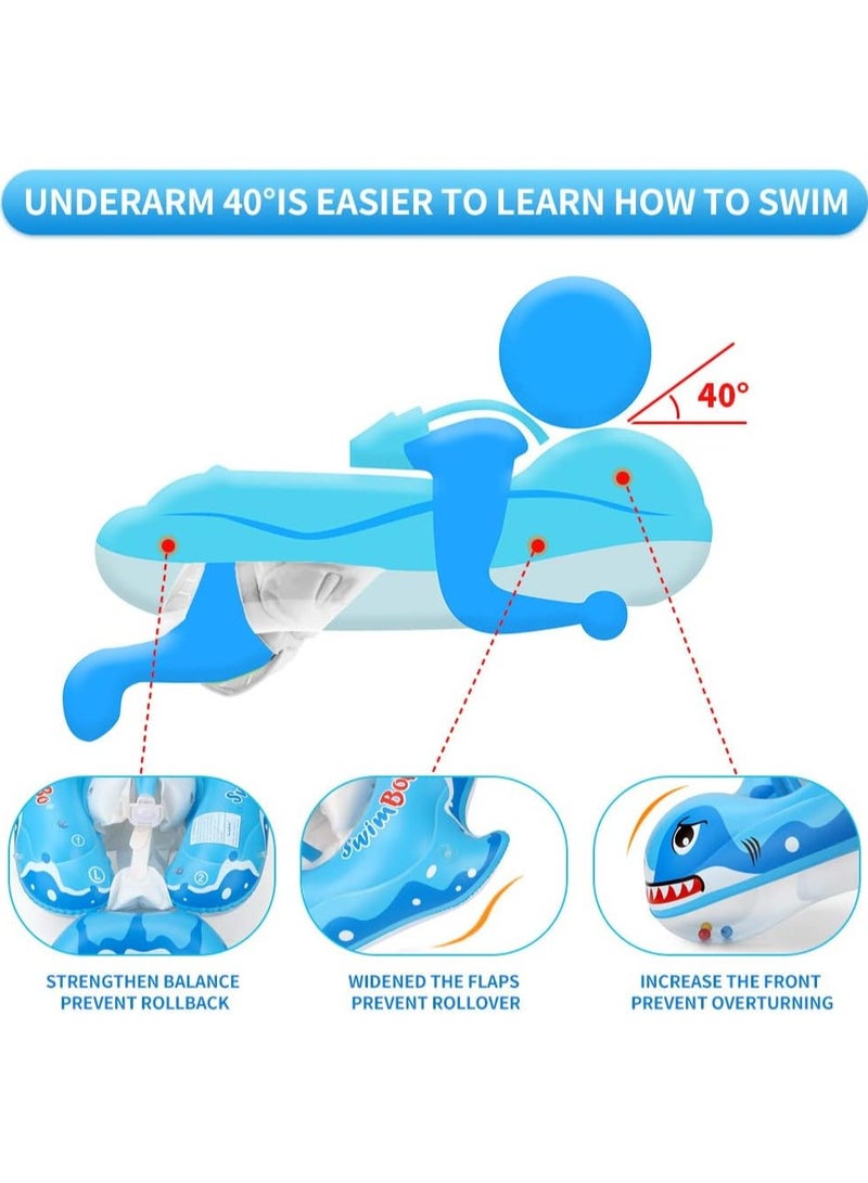 Inflatable Baby Swim Float with Sun Canopy Baby Inflatable Swimming Ring with Adjustable Sun Shade Baby Inflatable Swimming Floats Pool Float for Toddlers (Shark)