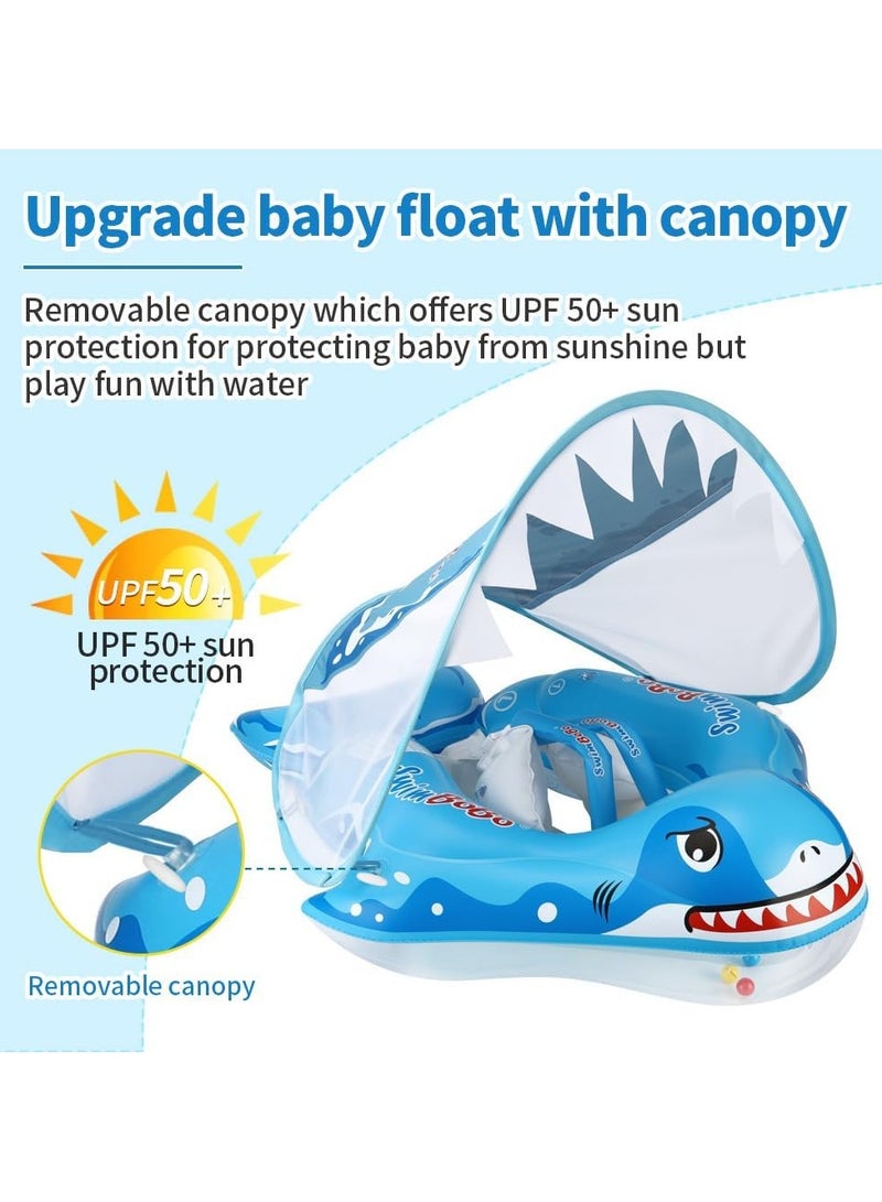 Inflatable Baby Swim Float with Sun Canopy Baby Inflatable Swimming Ring with Adjustable Sun Shade Baby Inflatable Swimming Floats Pool Float for Toddlers (Shark)