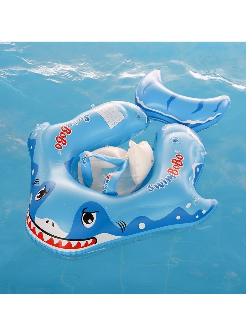 Inflatable Baby Swim Float with Sun Canopy Baby Inflatable Swimming Ring with Adjustable Sun Shade Baby Inflatable Swimming Floats Pool Float for Toddlers (Shark)