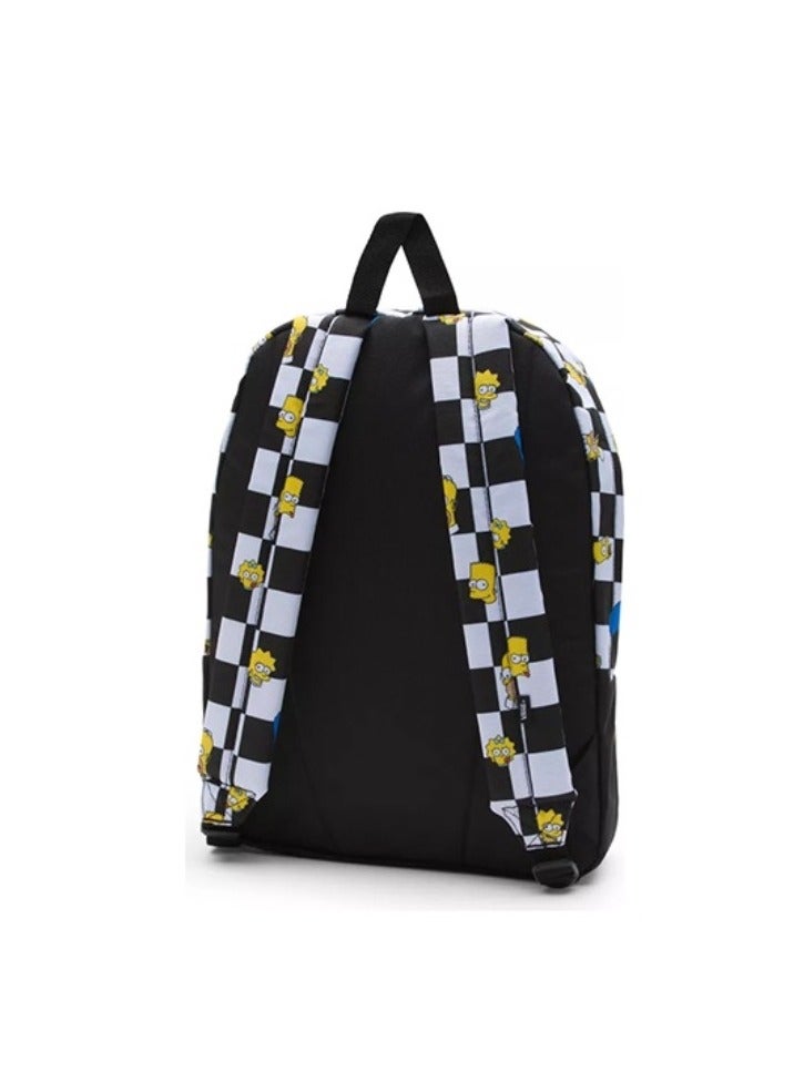 【School season】 The Simpsons co-branded classic checkerboard print school bag, colorful school bag, large capacity school bag, universal school bag, laptop school bag