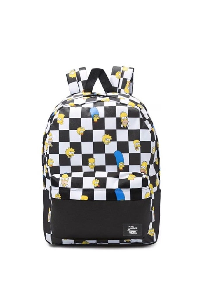 【School season】 The Simpsons co-branded classic checkerboard print school bag, colorful school bag, large capacity school bag, universal school bag, laptop school bag