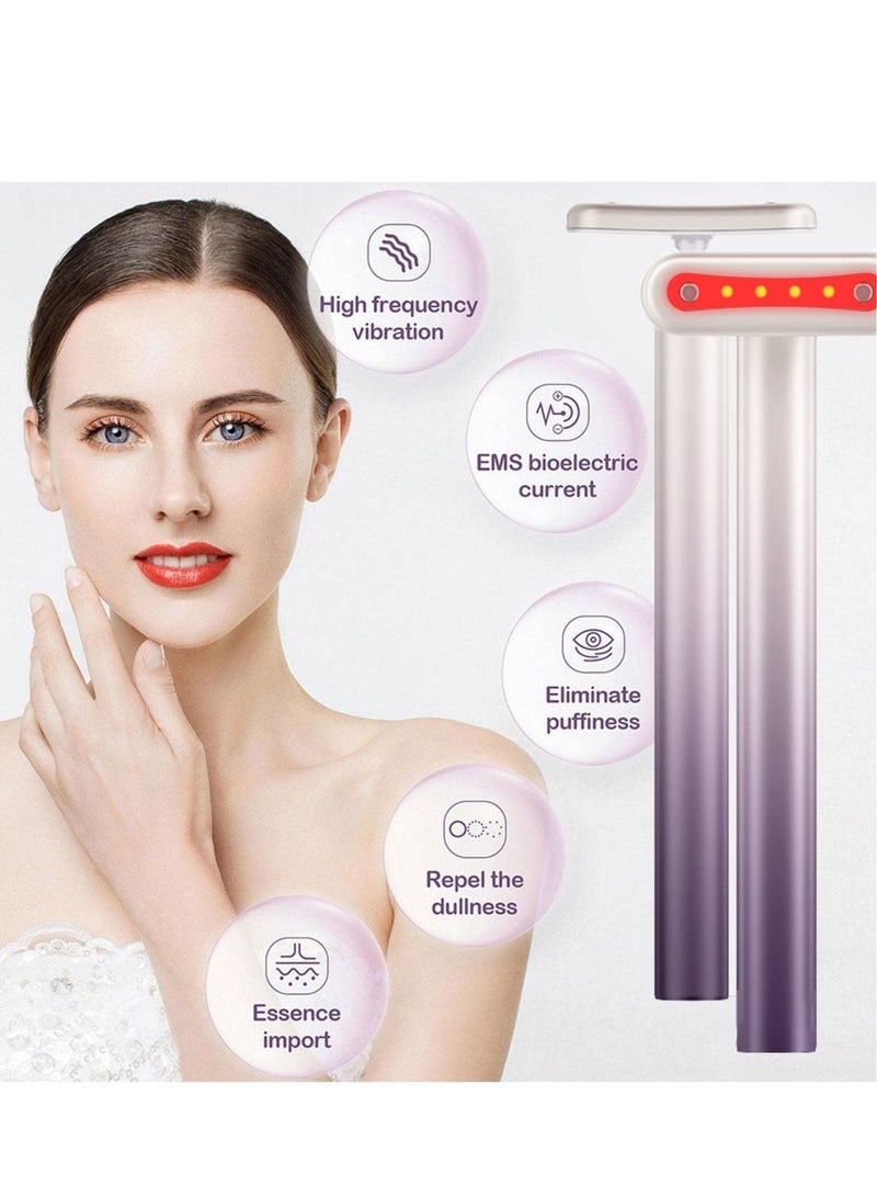 4 in 1 Facial Massager, Red Light Therapy for Face and Neck, Microcurrent Device Anti-Aging, Skin Tightening Machine, Reduce Wrinkles, Anti-Aging Tools(Purple)