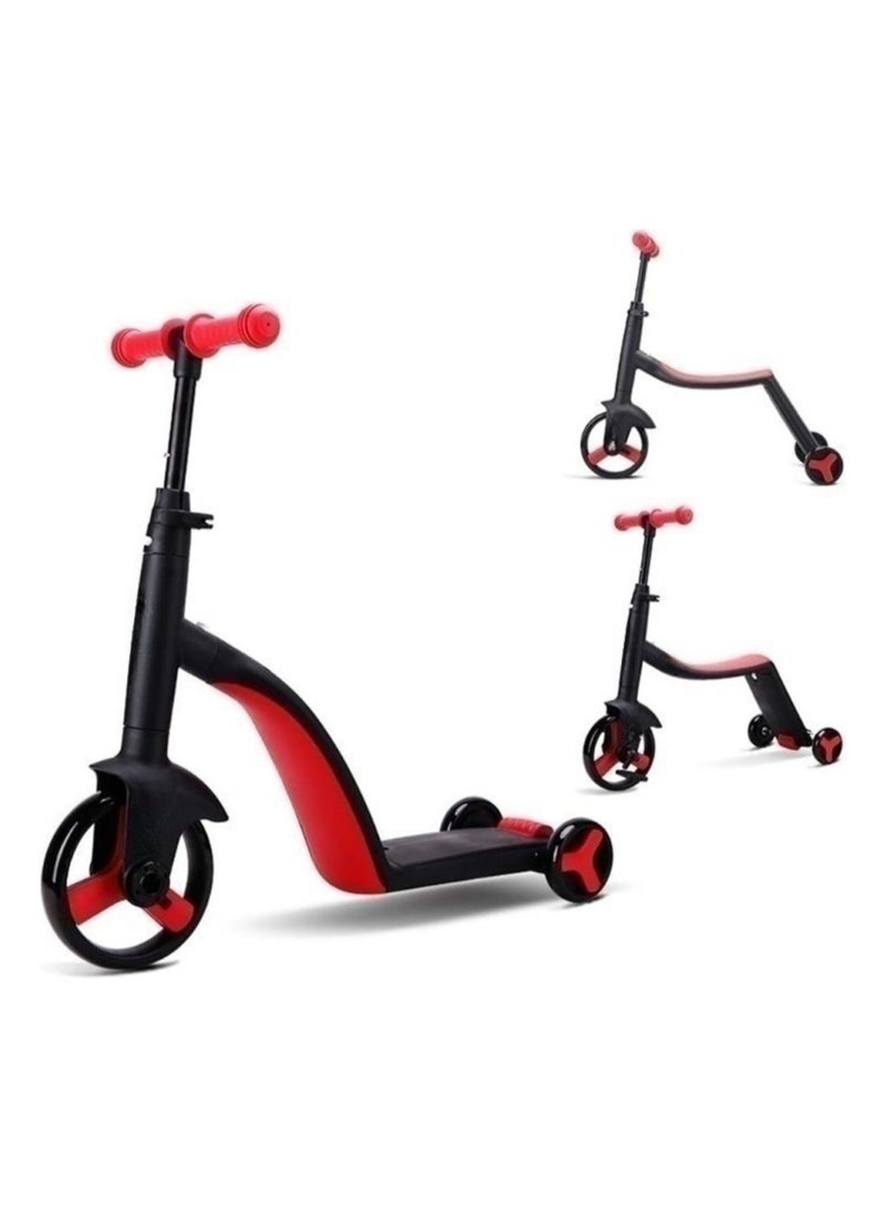 3 In 1 Convertible Tricycle Balance Bike Kick Scooter For Kids Red