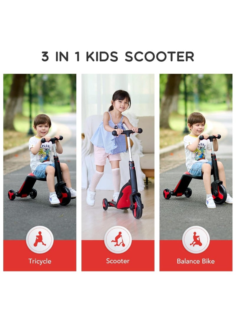 3 In 1 Convertible Tricycle Balance Bike Kick Scooter For Kids Red