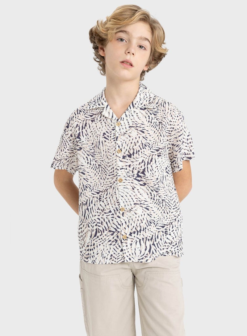 Boy Oversize Fit Polo Neck Viscose Short Sleeve Shirt