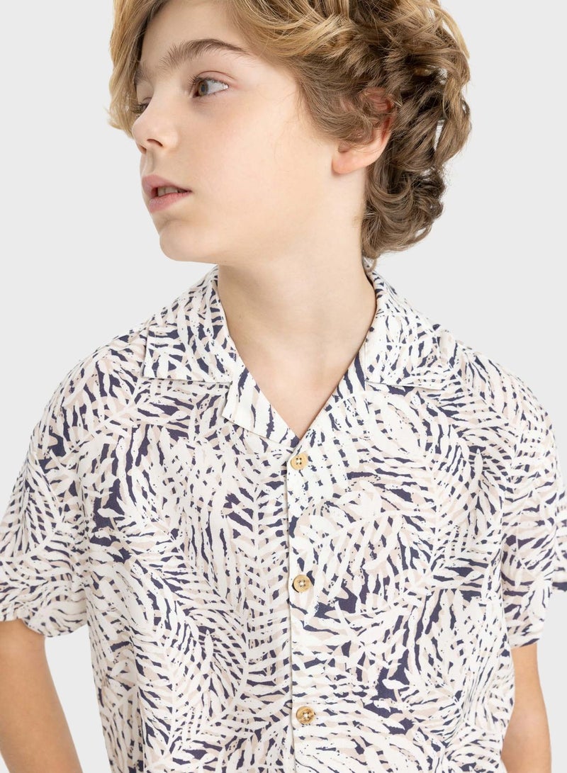 Boy Oversize Fit Polo Neck Viscose Short Sleeve Shirt