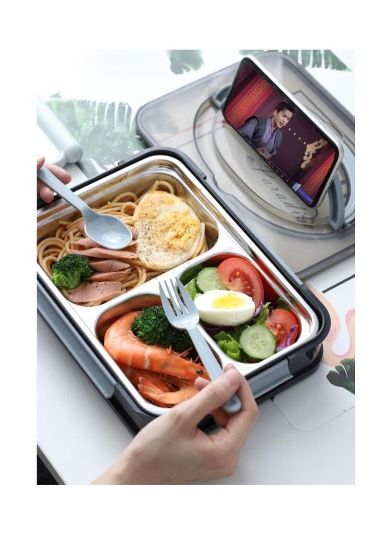 4-Compartment Snack Box with Spoon and Fork Set