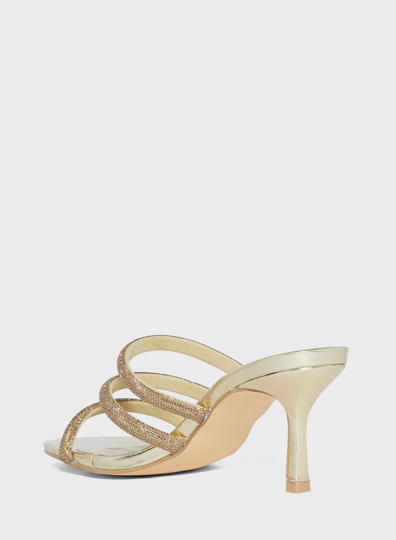 Mid Stiletto Heel Diamante Mule Sandal