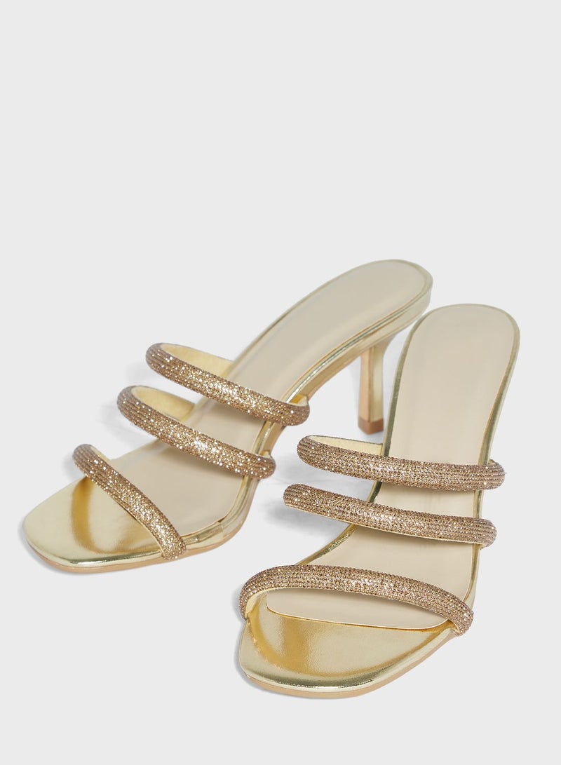 Mid Stiletto Heel Diamante Mule Sandal