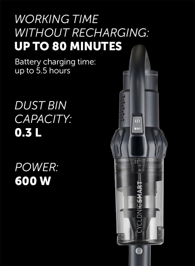 Cordless Vacuum Cleaner, Suction power 200, Inverter motor 600 W, 80 Mins Max Runtime, 2 Year Warranty