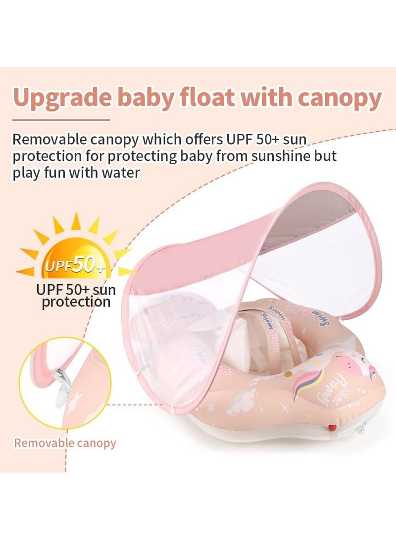 Inflatable Baby Swim Float with Sun Canopy Baby Inflatable Swimming Ring with Adjustable Sun Shade Baby Inflatable Swimming Floats Pool Float for Toddlers (Unicorn)