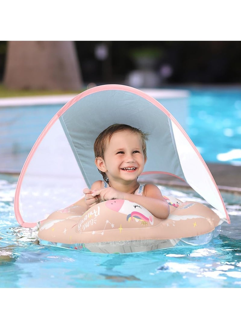 Inflatable Baby Swim Float with Sun Canopy Baby Inflatable Swimming Ring with Adjustable Sun Shade Baby Inflatable Swimming Floats Pool Float for Toddlers (Unicorn)