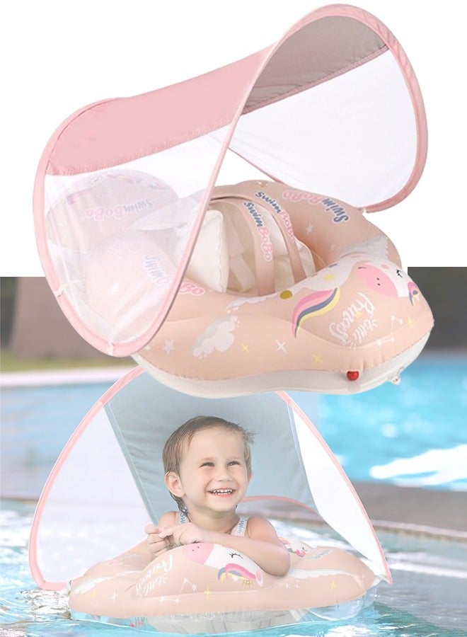 Inflatable Baby Swim Float with Sun Canopy Baby Inflatable Swimming Ring with Adjustable Sun Shade Baby Inflatable Swimming Floats Pool Float for Toddlers (Unicorn)