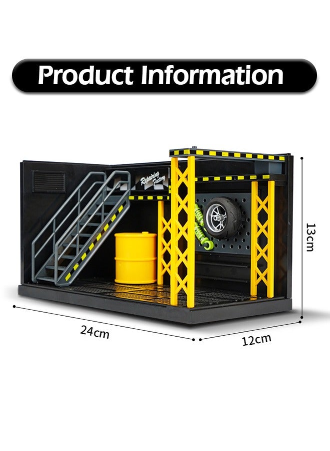 Display Case for 1/12 Diecast Cars,Car Repair Shop Display Case with LED Lighting,DIY Scene Parking Lot,Display Case for Toy Motorcyle,Model Storage Box