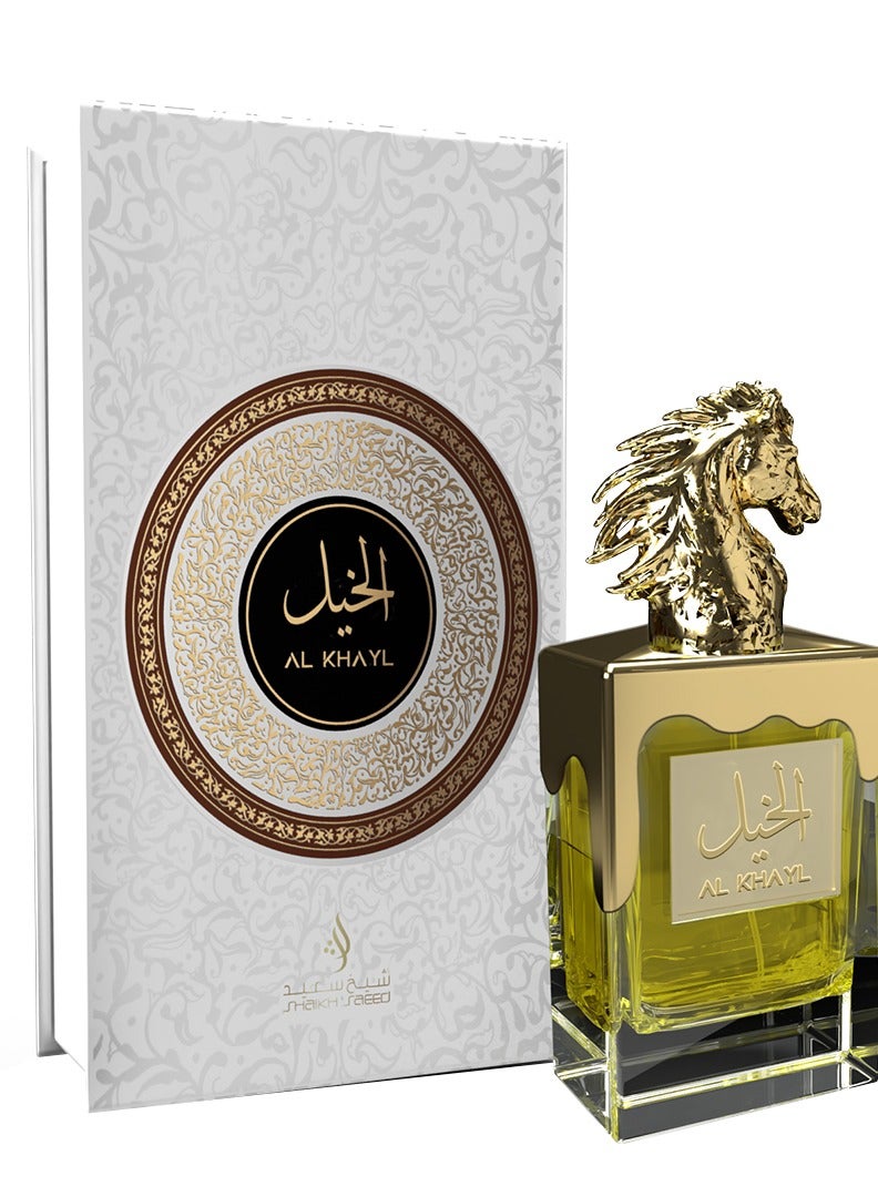 SHAIKH SAEED Al Khayl Unisex Arabic Perfume - Luxurious Fragrance with Bitter Orange, Aromatic, Pink Pepper, Ambery, Nutmeg, Woody, Ambergris, Cedarwood, and White Musk Notes - 100ml Bottle