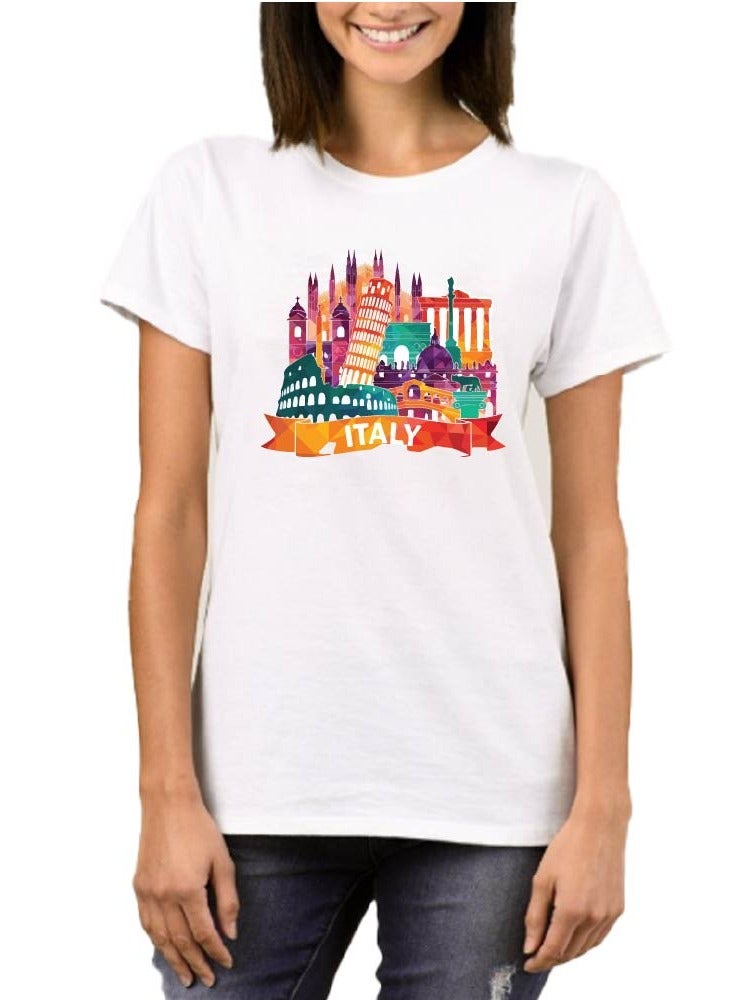 Italian Adult Women's T-Shirt - Round Neck Short Sleeve Cotton T-Shirt - Great Gift for Travelers - Soft and Comfortable Tshirt - Italy Souvenir T-Shirt