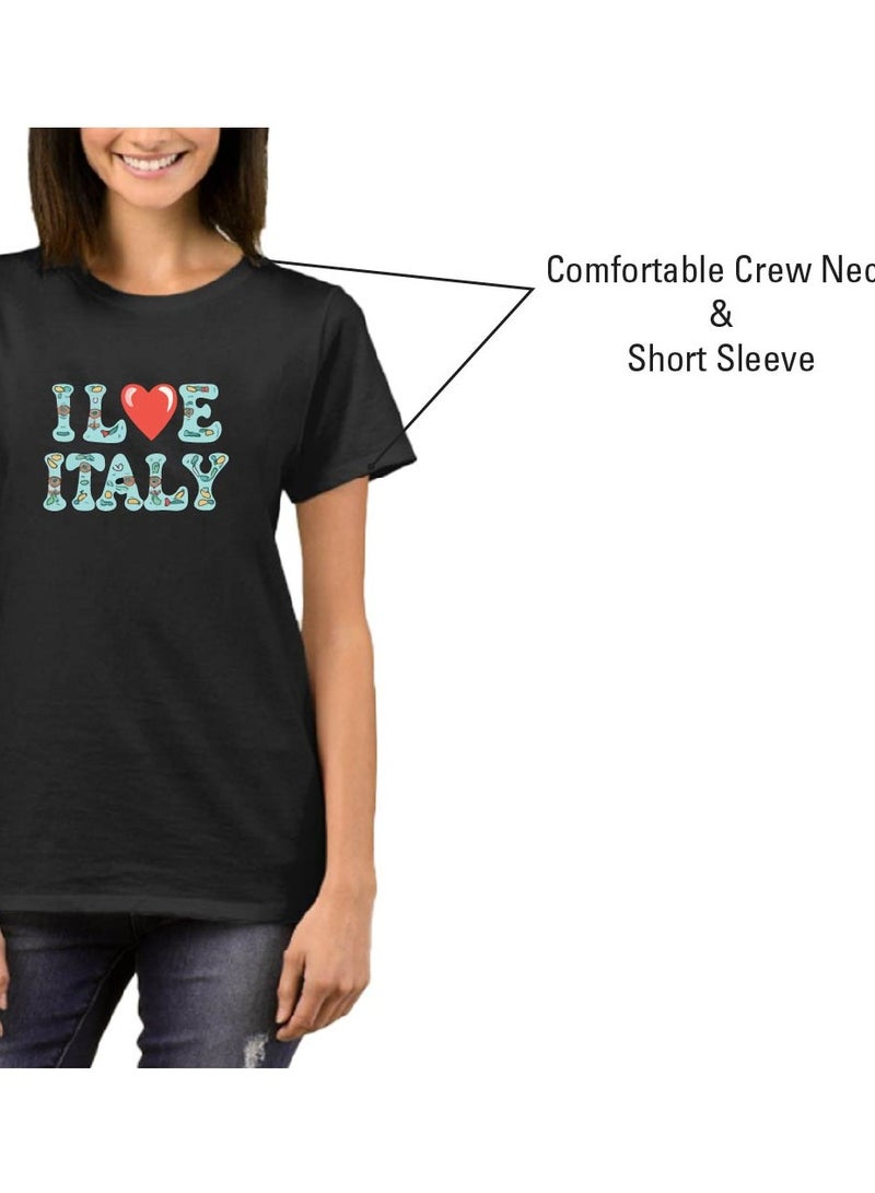 Italian Adult Women's T-Shirt - Round Neck Short Sleeve Cotton T-Shirt - Great Gift for Travelers - Soft and Comfortable Tshirt - Italy Souvenir T-Shirt