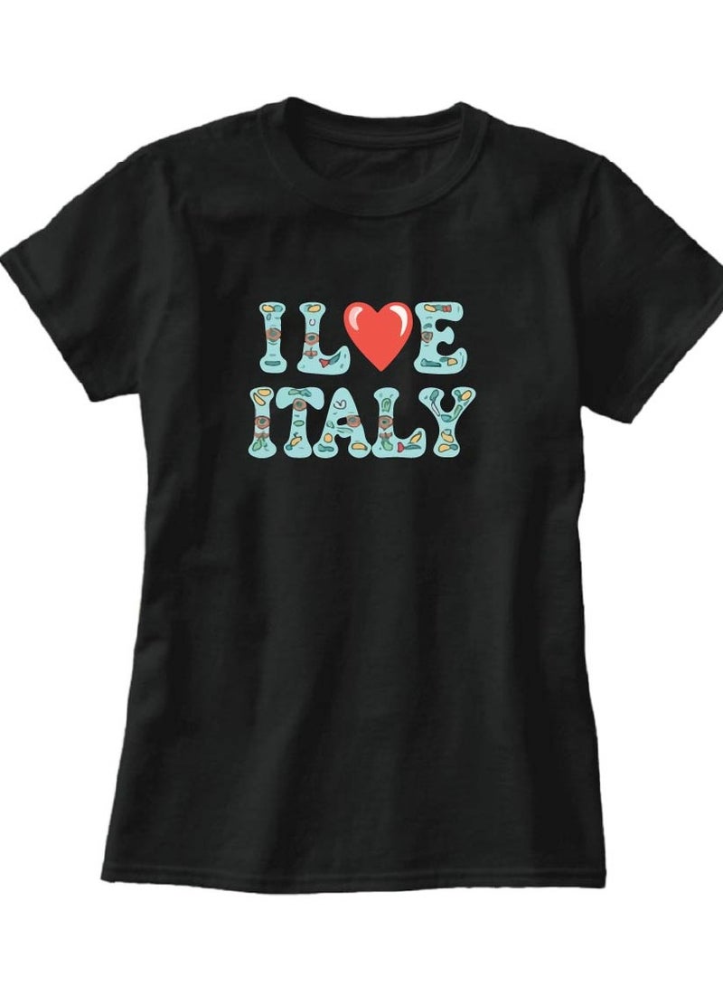 Italian Adult Women's T-Shirt - Round Neck Short Sleeve Cotton T-Shirt - Great Gift for Travelers - Soft and Comfortable Tshirt - Italy Souvenir T-Shirt