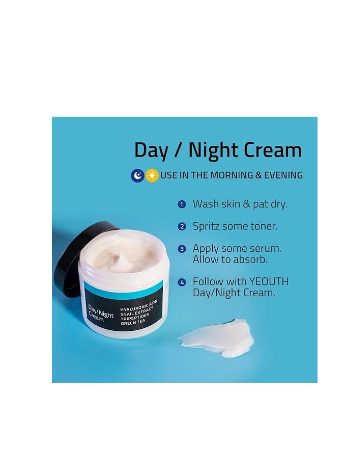 Yeouth Day / Night Cream with Hyaluronic Acid,Snail Extract, Tripeptides, 2oz
