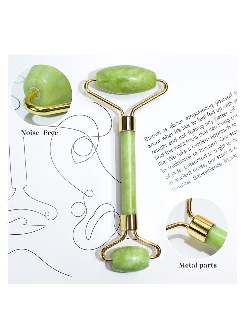 BAIMEI IcyMe Gua Sha & Jade Roller Facial Tools Face Roller and Gua Sha Set for Puffiness and Redness Reducing Skin Care Routine, Self Care Gift for Men Women - Green