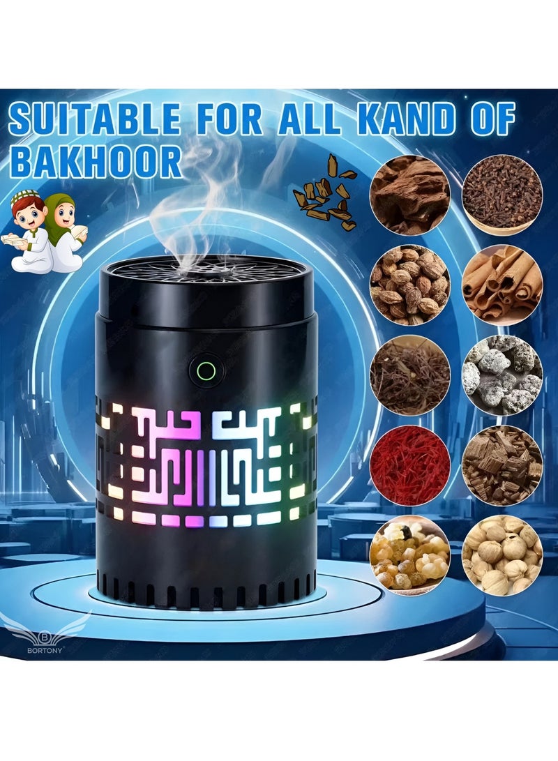 Car Bakhoor Burner 2 in 1 Portable Electric Car Bakhoor with Quran Speaker Multiple Lightning Arabic Aroma Diffuser Mini Car Incense Burner Decor for Car Home and Office USB Rechargeable