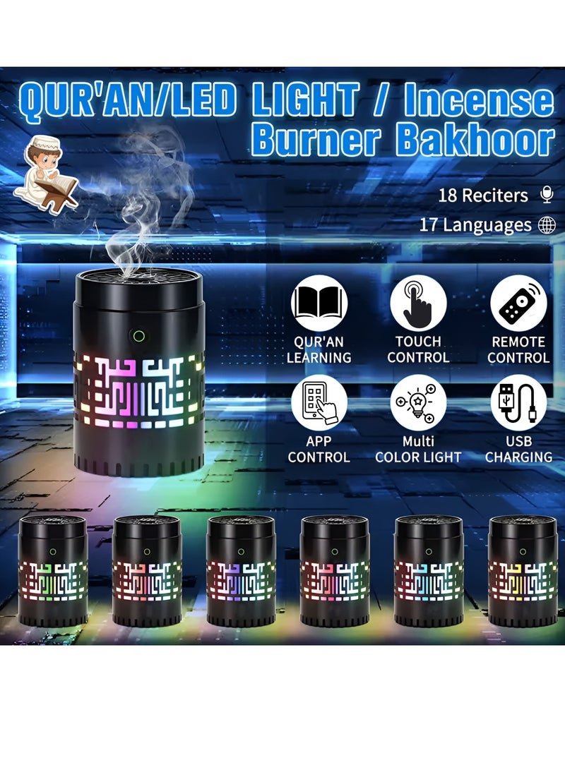 Car Bakhoor Burner 2 in 1 Portable Electric Car Bakhoor with Quran Speaker Multiple Lightning Arabic Aroma Diffuser Mini Car Incense Burner Decor for Car Home and Office USB Rechargeable