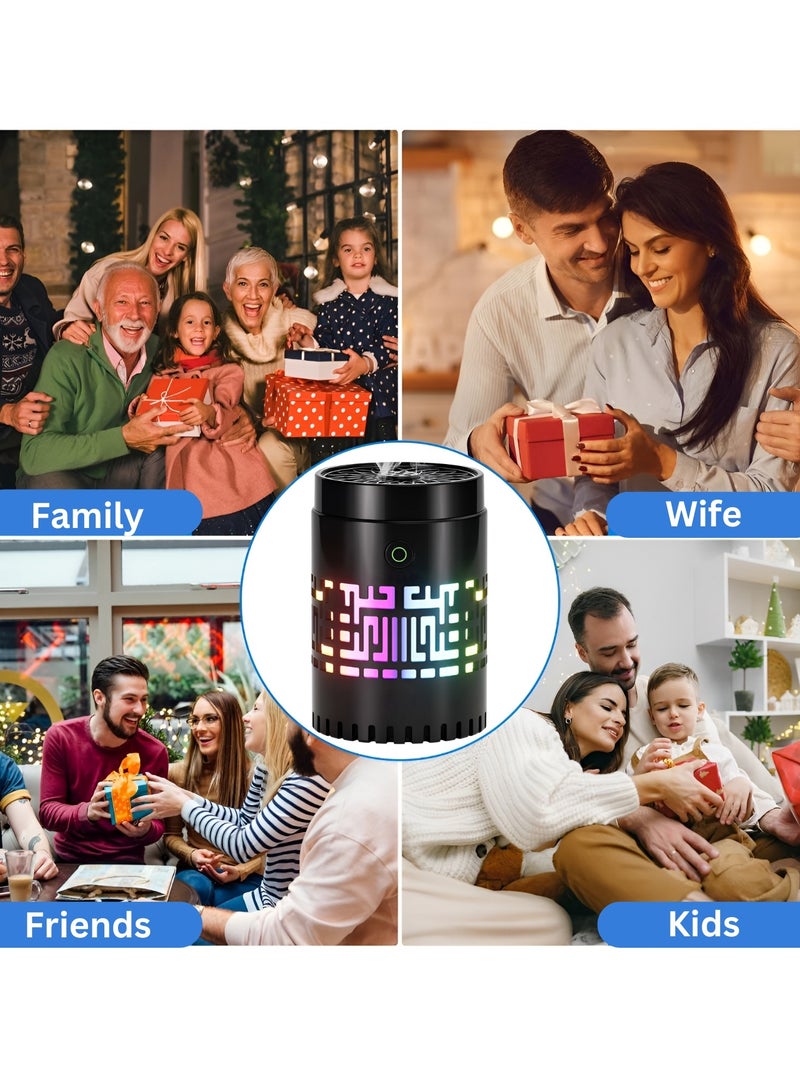 Car Bakhoor Burner 2 in 1 Portable Electric Car Bakhoor with Quran Speaker Multiple Lightning Arabic Aroma Diffuser Mini Car Incense Burner Decor for Car Home and Office USB Rechargeable