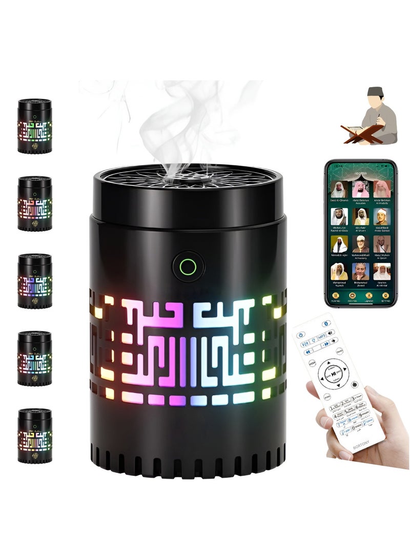 Car Bakhoor Burner 2 in 1 Portable Electric Car Bakhoor with Quran Speaker Multiple Lightning Arabic Aroma Diffuser Mini Car Incense Burner Decor for Car Home and Office USB Rechargeable