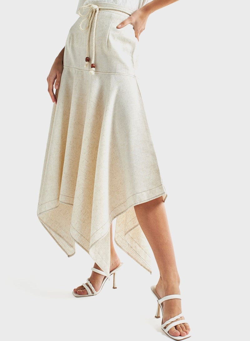 Asymmetric Hem Tie Detail Skirt