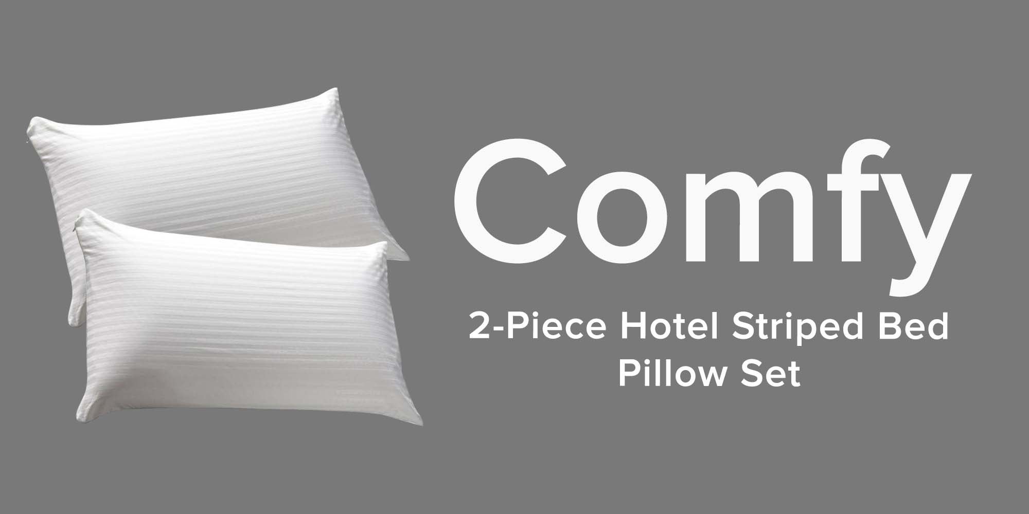 2-Piece Sound Sleep Hotel Hypoallergenic Soft Bed Gel Extra Fiber Stripped Pillow Set For Side And Back Includes 2xPillow Cotton White 16x24inch