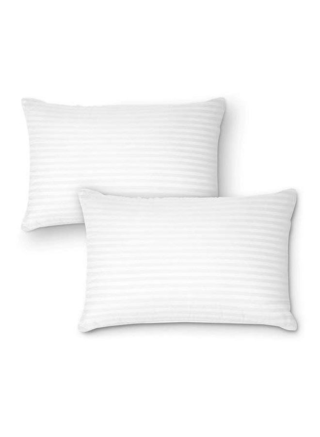 2-Piece Sound Sleep Hotel Hypoallergenic Soft Bed Gel Extra Fiber Stripped Pillow Set For Side And Back Includes 2xPillow Cotton White 16x24inch