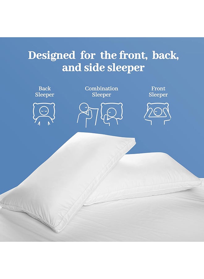 Princess Hotel Pillow Pack Of 2 Microfiber 1Cm Stripe Pillow, 1000Grms, Queen Cotton White 75x50x12cm