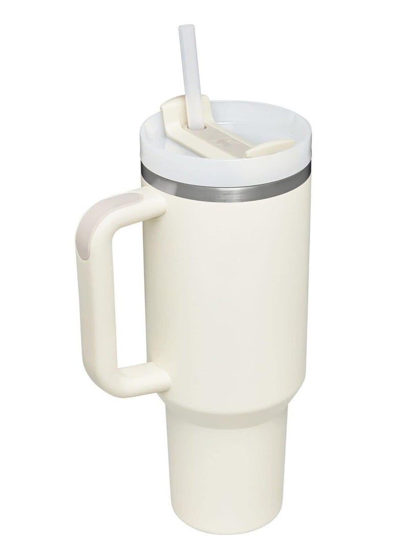 40oz Stanley Quencher H20 Flowstate Stainless Steel Vacuum Insulated Tumbler with Lid and Straw for Water, Iced Tea or Coffee, Smoothie and More, Cream (White)