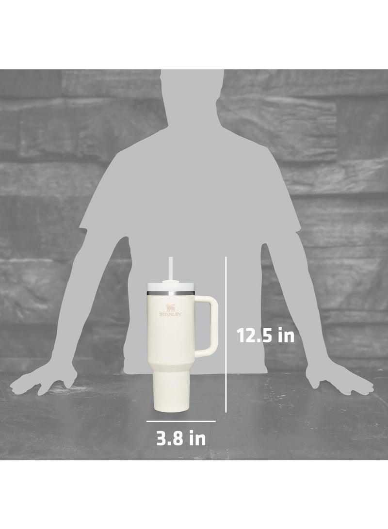 40oz Stanley Quencher H20 Flowstate Stainless Steel Vacuum Insulated Tumbler with Lid and Straw for Water, Iced Tea or Coffee, Smoothie and More, Cream (White)
