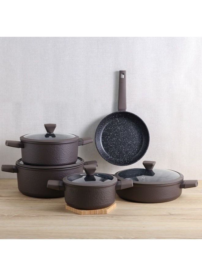 Bistro 9-Piece Hammered Cookware Set Metalic Brown