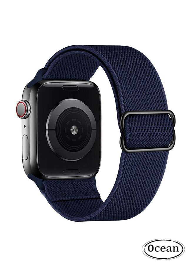 Soft Nylon Elastic Braided Strap For Apple Watch SE Series 8/7/6/5/4/3/2/1 (Navy Blue, 38mm/40mm/41mm)