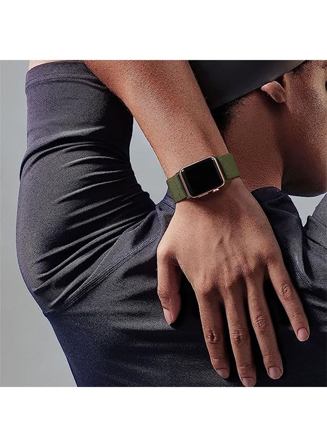 Soft Nylon Elastic Braided Strap For Apple Watch SE Series 8/7/6/5/4/3/2/1 (Army Green, 38mm/40mm/41mm)