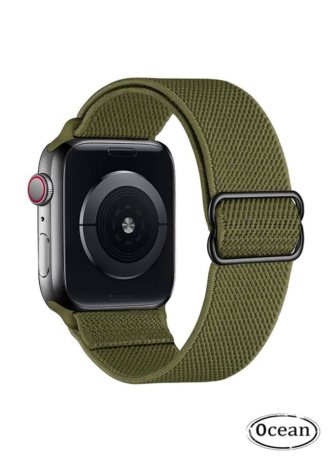 Soft Nylon Elastic Braided Strap For Apple Watch SE Series 8/7/6/5/4/3/2/1 (Army Green, 38mm/40mm/41mm)